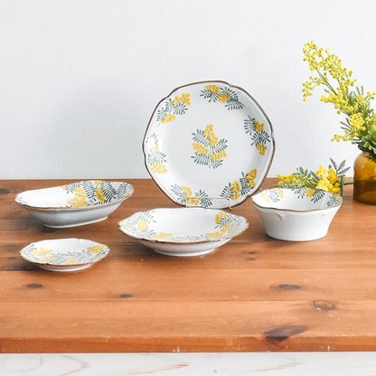 aito 111257 Mimosa Style Curry Plate, Pasta Plate, Approx. Diameter 9.4 inches (24 cm), Floral, Microwave, Dishwasher Safe, Yellow, Mino Ware, Made in Japan