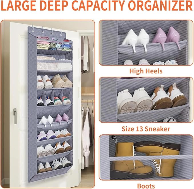 for 1 Pack Over The Door Shoe Organizer,68" Exlarge Deep Pockets Hanging Shoe