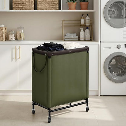 StorageWorks Laundry Hamper 2 Section, 100L Rolling Laundry Sorter Cart with Removable and Washable Liner Bag, Clothes Hamper with Wheels and Handle for Laundry Room and Bedroom, Green