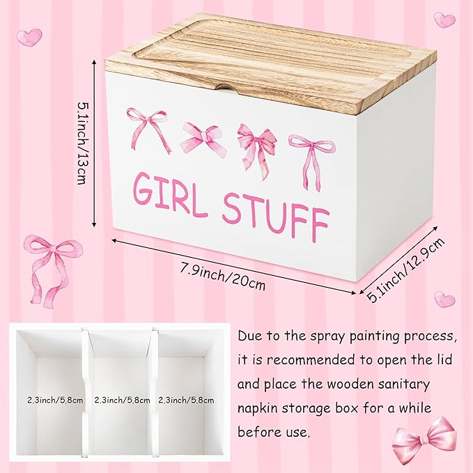 R HORSE Tampon Holder for Bathroom - Feminine Product Organizer, Pink Bow Organize Case with Lid Shark Week Tampon Storage Lady Stuff Box for Bathroom Accessories