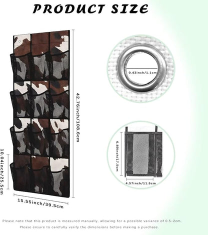 Cowhide Over Door Pet Supply Organizer - 12 Pockets for Treats, Toys, Leashes - Odor-Resistant & Washable