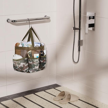 F-color Shower Caddy Portable - Mesh Shower Bag Basket Tote for College Dorm Room Essentials Bathroom Gym Camp Quick Dry for Women Men with S Hook, Brown Camouflage