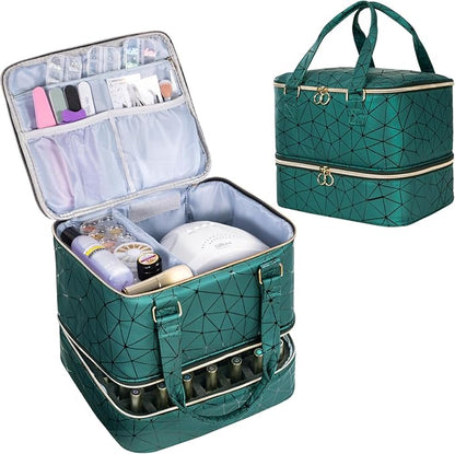 Uross Nail Polish Organizer Bag Holds 42 Bottles Nail Polish & Nail Lamp, Gel Nail Polish Organizers and Storage box for Nail Tech, Nail Kit Supplies Organizer Case - Darkgreen