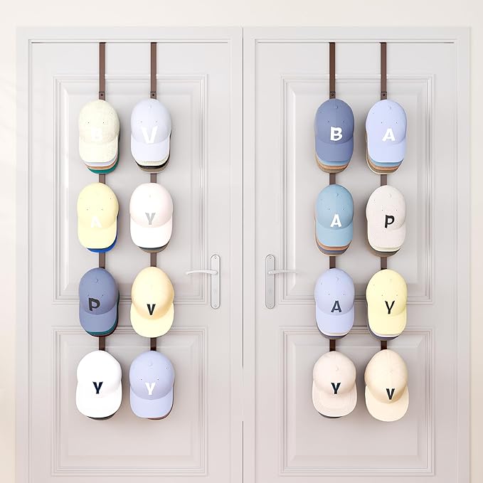 SWTYMIKI Over Door Hat Organizer - 4 Packs Metal Hanging Hat Rack with 16 Hooks Design, Baseball Cap Hanger Organizer Storage Holds up to 80 Caps for Door, Bedroom, Closet