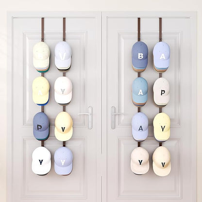 SWTYMIKI Over Door Hat Organizer - 4 Packs Metal Hanging Hat Rack with 16 Hooks Design, Baseball Cap Hanger Organizer Storage Holds up to 80 Caps for Door, Bedroom, Closet