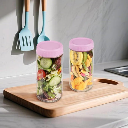 Overnight Oats Containers with Lids, 24oz Wide Mouth Mason Jars with Lids, 9 Pack Glass Jars with Airtight lid for Chia Pudding Yogurt Salad, Meal Prer Oatmeal Jars, Pink