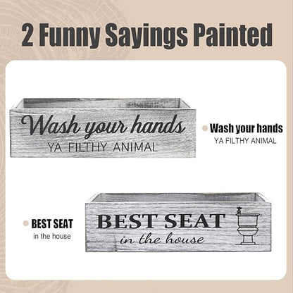 Rustic Farmhouse Bathroom Decor Box, Toilet Paper Basket with 2 Sides Signs, Gray-wash Your Hands