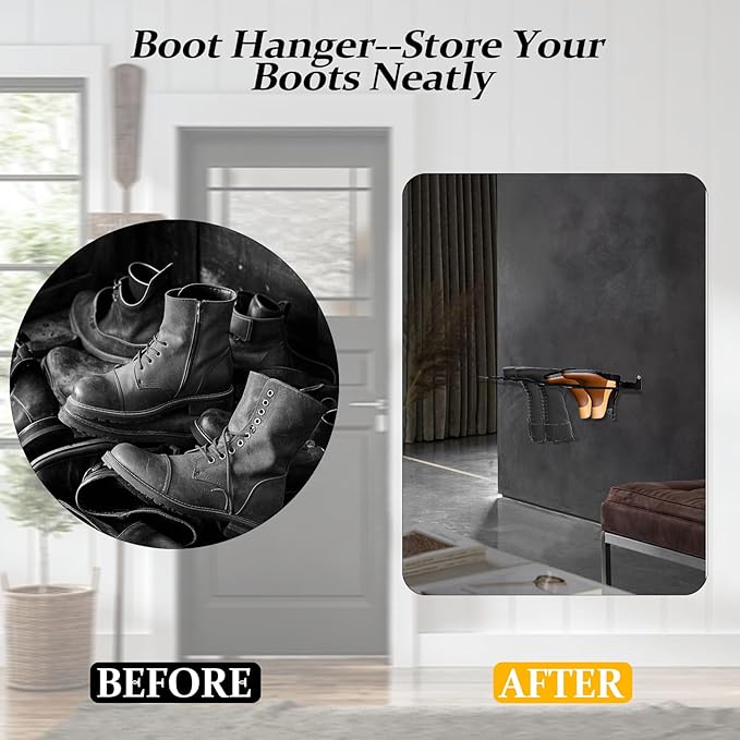 Wall-Mounted Boot Rack Organizer for Tall Boots - 4 Pair Metal Boot Organizer Including Wader Hangers, Perfect Entryway Shoe Rack for Cowboy Boots & More, Wader Rack for Entryway (2-Pack)