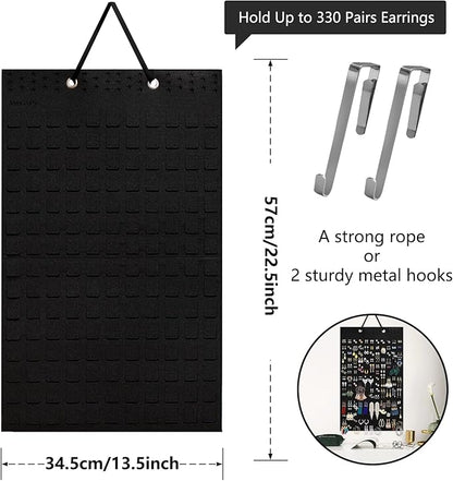 Earring Organizer Hanging Earring Holder, Holds Up To 330 Pairs, Soft Felt Wall Mount Earring Display Holder Stud Earrings Organizer for Women Girls - 2 Pack (Include Metal Hook and Rope)