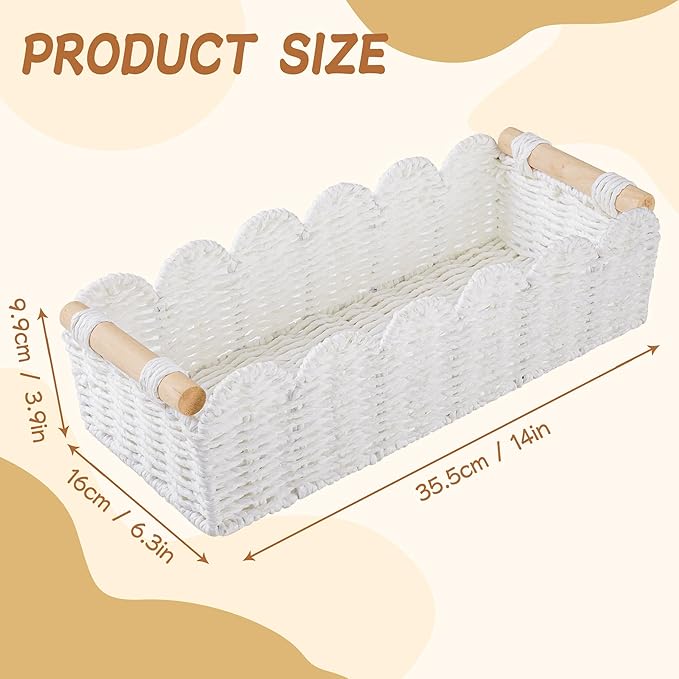 Toilet Paper Storage Basket Bathroom Counter Organizer Wicker Baskets for Organizing Cute Basket for Bedroom Nursery Room Kitchen Bathroom Decor-White