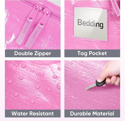 TICONN 6 Pack Extra Large Moving Bags Heavy Duty with Zippers & Carrying Handles, Durable Storage Bags Moving Boxes for Closet Organizers and Storage (6 Pack, Pink)