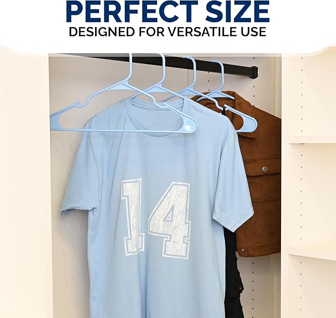 Closetselect Plastic Hangers 50 Pack - Space Saving Clothes Hangers, Made in USA, Durable & Strong Plastic Shirt & Coat Hanger with Notches & Shoulder Grooves, Non-Slip Clothing Hangers | Victory Blue