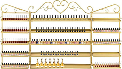 5-Tier Wall-Mounted Nail Polish Storage Racks Set of 3, Metal Cosmetic Display Case with Lipstick Perfume Shelf, Essential Oil Organizer for Home Spa Nail Salon Shop(Gold)