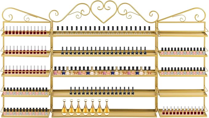 5 Tiers Wall-Mounted Nail Polish Storage Racks Metal Nail Polish Holder Cosmetic Display Case Lipstick Perfume Wall-Mounted Shelf for Home Spa Nail Salon Shop