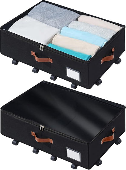 Freebat Under Bed Storage Organizer with Wheels, Underbed Container with Clear Lid Cover, Storage Bag Box with Visiable Window for Clothes, Bedsheet, Pillow, 2 Pack，7.5 inches