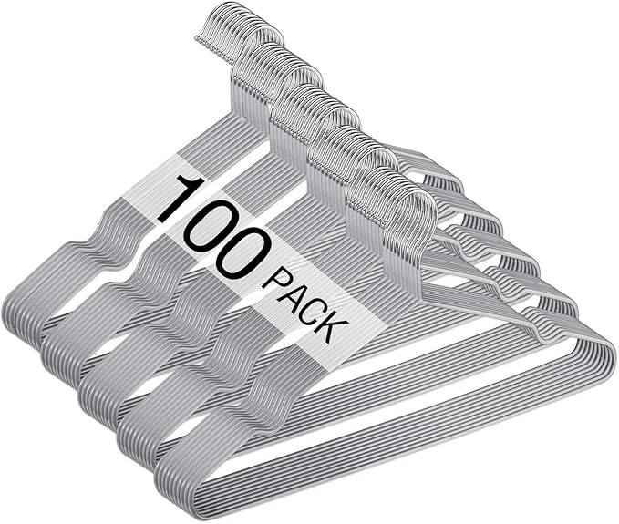 Wesiti 100 Pcs Metal Wire Non Slip Hangers for Clothes Space Saving Hanger Strong 15.7 in Triangle Clothes Coat Suit Bridal Boutique Dress for Closet Dorm Rack(Gray)