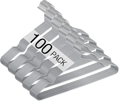 Wesiti 100 Pcs Metal Wire Non Slip Hangers for Clothes Space Saving Hanger Strong 15.7 in Triangle Clothes Coat Suit Bridal Boutique Dress for Closet Dorm Rack(Gray)