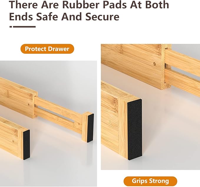 DUCOO 4 PCS Drawer Divider, 17"-22" Adjustable Bamboo Drawer Dividers Organizers, Expandable Separators for Kitchen, Clothes, Dressers, Home, Office
