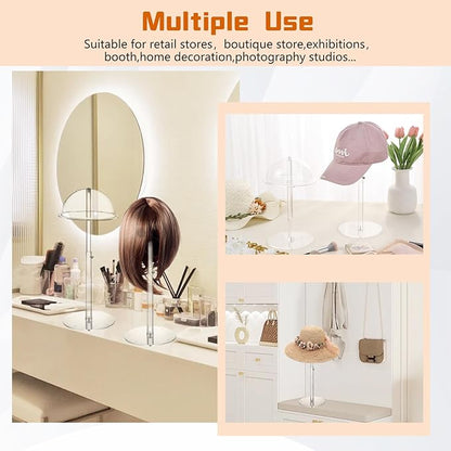 Adjustable Acrylic Hat Display Stand, 8"-16" Clear Domed Baseball Cap Rack, Height Adjustable Cowboy Hats Display, Durable Tabletop Hat Holder and Wig Stand for Closet, Vendors, Counter, Salons