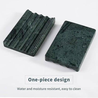Karibiber 2 Pcs Soap Holder for Bathroom, Marble Soap Dish for Kitchen Countertop, Green Soaps Tray with Creative Wavy Design, Soaps Saver for Bath Tub, Sponges, Indian Natural Stone