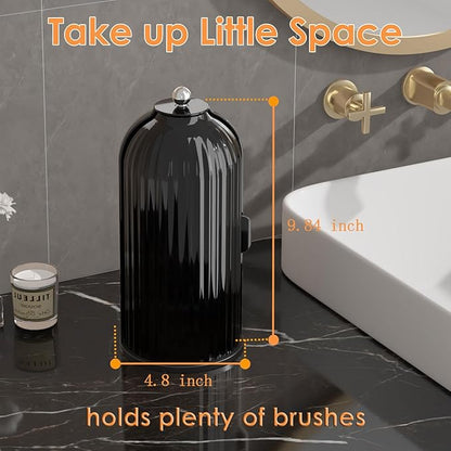 YOOLENS Makeup Brush Holder with Lid 360 Rotating Clear Dustproof Make Up Organizers for Vanity Bathroom Countertop, All Black