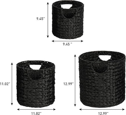 happimess BSK2011C-3SET Avery Bohemian Cottage Handwoven Hyacinth Cylinder Nesting Baskets with Handles, Black (Set of 3)