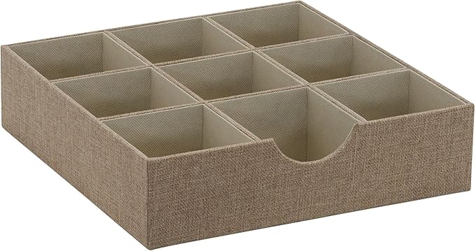 Household Essentials Brown 723-1 Deep 9 Section Drawer Organizer Box for Storage | 12 in x 12 in 3.13