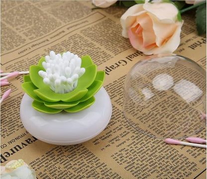 Bloss QTip Cotton Swab Holder Set - Lotus Toothpick Organizer Bathroom Decor Vanity Canister - 2 Pack (Green + Pink)