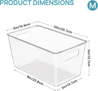 Vtopmart 6 Pack Clear Storage Bins, Pantry Cabinet Organizer Bins with Handle for Pantry Organizer and Storage, Plastic Bins for Fridge, Cabinet, Kitchen, Countertops, Cupboard, Freezer, Medium