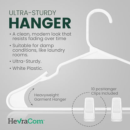 Clothes Hangers Strong Heavy Duty Non Slip Hangers 50 Pack with 10 Clips - Space Saving Coat and Pants Hangers with Clips, Skirt Hanger and Pant Hanger for Closet Organization Hangers Plastic 50 Pack