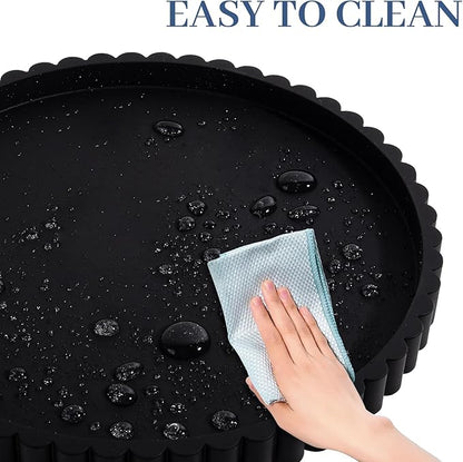 Round Bathroom Tray Silicone Kitchen Counter Decor Vanity Organizer Decorative Coffee Table Tray for Perfume, Candle, Soap Dish, 10 Inch, Black
