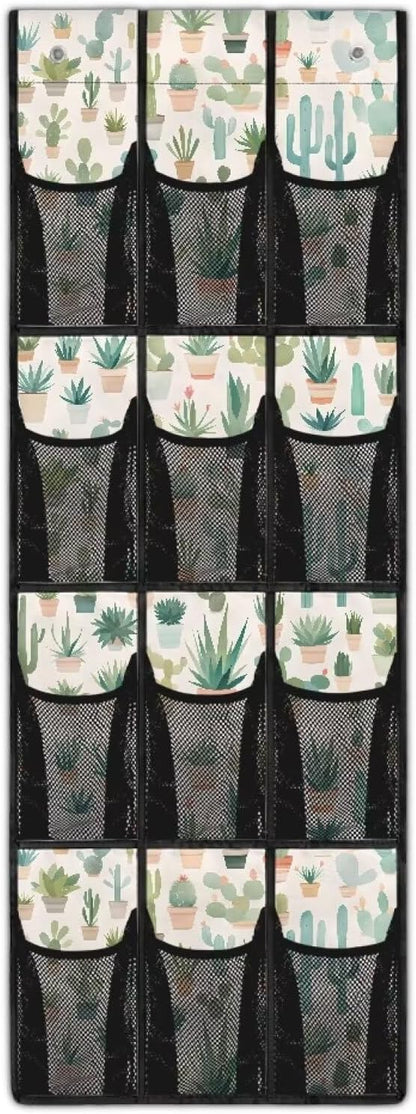 Cactus Over the Door Shoe Organizer 12 Large Pockets Hanging Closet Organizer Foldable Shoe Rack for Front Door Entrance Sock Organizer