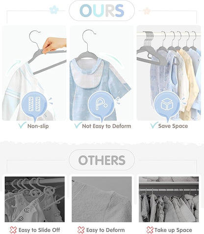 VIS'V Baby Hangers, 11 Inch Velvet Kids Hangers with 6 Pcs Clothes Size Dividers, Infant Toddler Nursery Closet Organization, Non Slip, Gray, 50 Pcs