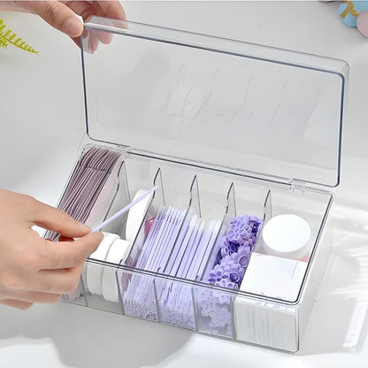 2 Pack Lash Extension Organizer, Clear Small Eyelash Cart Storage Boxes with 6 Compartments, Separated Large Capacity Eyelash Extension Supplies Storage Container for Lash Techs