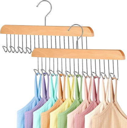 2 Pack Bra Hangers for Closet Organizer Upgraded Non-Slip Bra Organizer for Closet Tank Top Hanger Multi Hangers Space Saving with 20 Hooks for Belt, Tie, Tank Top, Necklaces