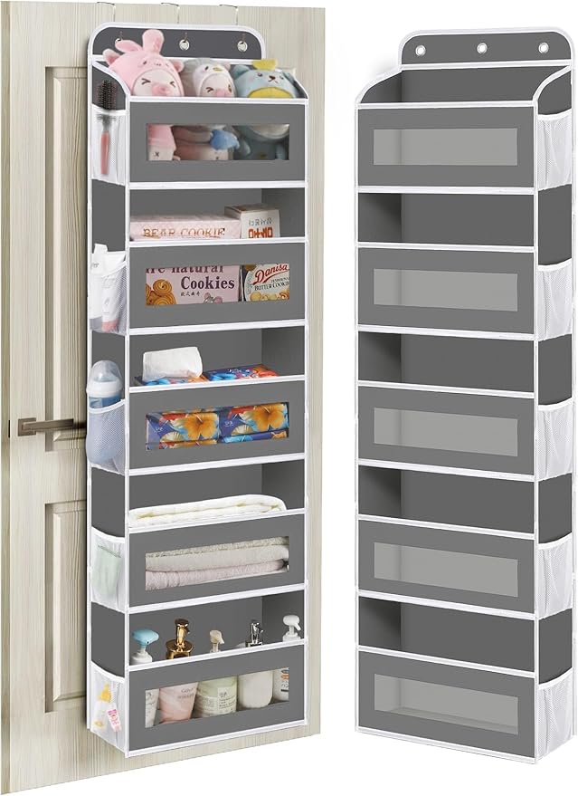 KYEVIS Over The Door Organizer, 5 Shelves Closet Door Hanging Organizer with 10 Mesh Pockets, Nursery Closet Organizer, Baby Essentials, Dorm Room Essentials for Girls