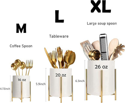 Utensil Organizer for kitchen, Knives and Forks with Shiny metal frame Tray for Farmhouse Kitchen Decor and Countertop(6.3 * 4.33inch)