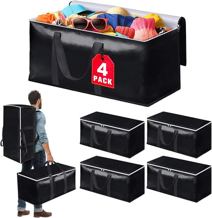 StoreHappily Heavy-Duty & Extra Capacity Moving Bags with Backpack Straps, Storage Totes with Double Zipper & Strong Handles, Packing Bags Alternative to Moving Boxes, Moving Supplies (4 Pack, Black)