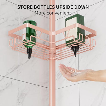 DAOYA Corner Shower Caddy Tension Pole - 4‑Tier Adjustable Shower Shelf Organizer Space‑Saving Bathroom Storage for Bathtub or Floor, Apricot
