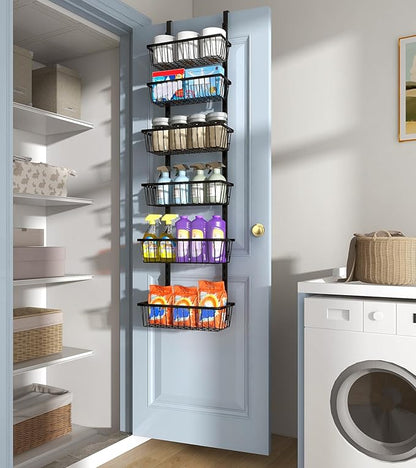 Mefirt 12 Inch Wide Narrow Over The Door Pantry Organizer, Pantry Organization and Storage, Black Metal Hanging Deep Basket Wall Spice Rack Seasoning Shelves, Home & Kitchen Essentials, Apartment