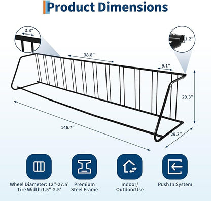 12-Bike Single-Side Floor Bike Rack, Heavy Duty Steel Freestanding Bicycle Parking Stand with Ground Fixing Kit, 122" L Commercial Grade for Garage, Apartment, School, Retail Store