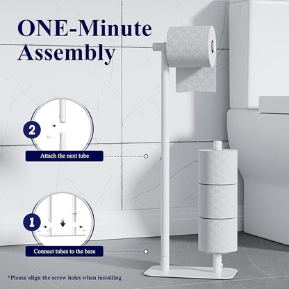 Kitsure Toilet Paper Holder Free Standing - Large Capacity Toilet Paper Holder for 4 Rolls, Rustproof Toilet Paper Stand with Non-Slip Stable Base, White, Medium
