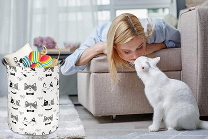 Large Storage Baskets,Waterproof Laundry Baskets,Collapsible Canvas Basket for Storage Bin for Kids Room,Toy Organizer,Home Decor,Baby Hamper(Bowknot Cat)