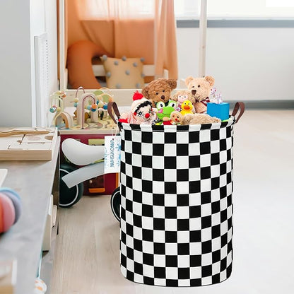 Laundry Basket Canvas Fabric Collapsible Organizer Basket for Storage Bin Toy Bins Gift Baskets Bedroom Clothes Children Nursery Hamper (Racing flag)