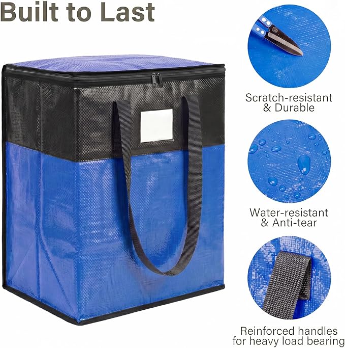 4Pack (110L*2+180L*2) Extra Large Moving Bags Heavy Duty with Wide Comfortable Handles & Strong Zipper, Durable Storage Bags Totes, Reusable Moving Boxes for College Dorm Bedding Space Saving,Blue