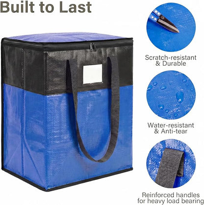 4Pack (110L*2+180L*2) Extra Large Moving Bags Heavy Duty with Wide Comfortable Handles & Strong Zipper, Durable Storage Bags Totes, Reusable Moving Boxes for College Dorm Bedding Space Saving,Blue