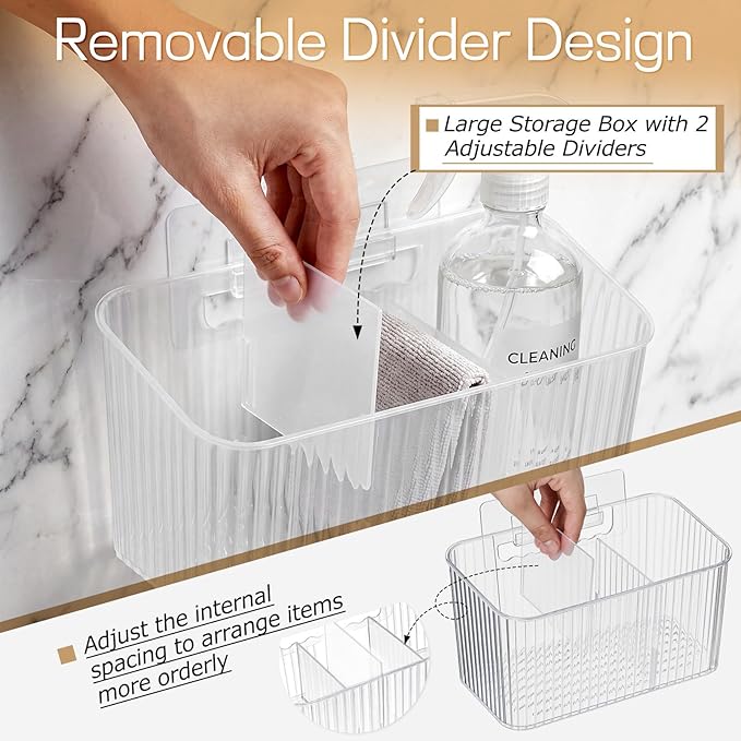 14 Pack Cabinet Door Organizer Adhesive Wall Mount Storage Bins Clear Makeup Containers Stackable Organizer Basket for Kitchen Cabinets, Bathroom, Pantry, Office, Refrigerator, Tabletop