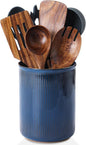 LoeJan Utensil Holder, Extra Large Utensil Crock, Stable Ceramic Utensil Organizer, Cooking Tool Organizer Set for Kitchen Counter Farmhouse Décor, Flambe Blue