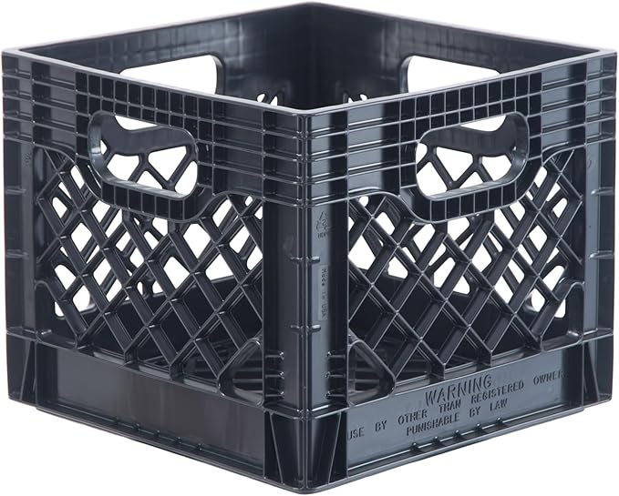 Hudson Exchange 13 x 13 x 11" (16 Quart, 4 Pack) Mesh Commercial Grade Milk Crate Handled Storage Container Tote, Black