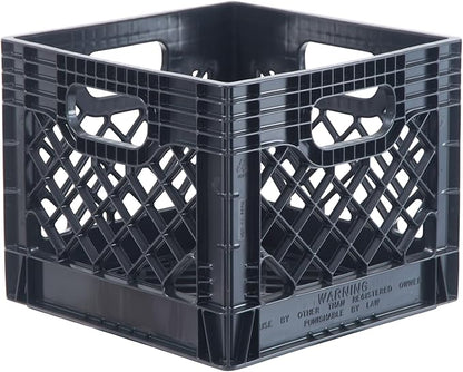 Hudson Exchange 13 x 13 x 11" (16 Quart, 4 Pack) Mesh Commercial Grade Milk Crate Handled Storage Container Tote, Black